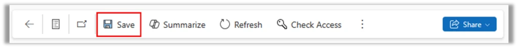 Screenshot of the Field Service settings toolbar, with the Save button highlighted.