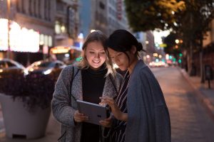 Two friends using surface pro