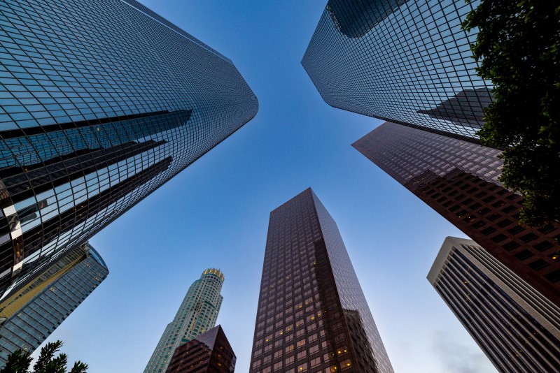 Ground-up view of the city's architecture and skyline