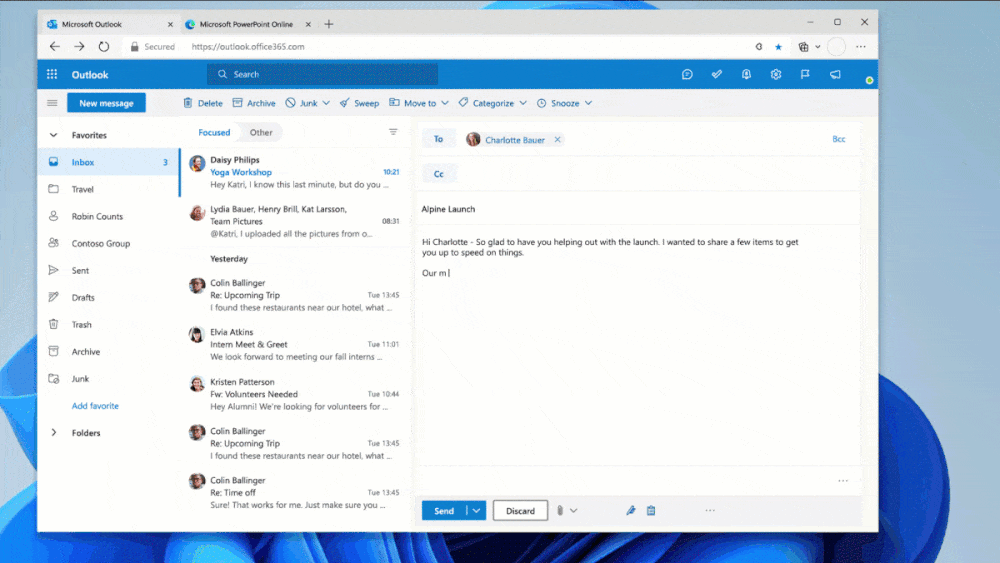 Microsoft Editor with Context IQ suggests a relevant file, document, or person you may want to include based on similar subjects or because you’ve created or worked on them before.