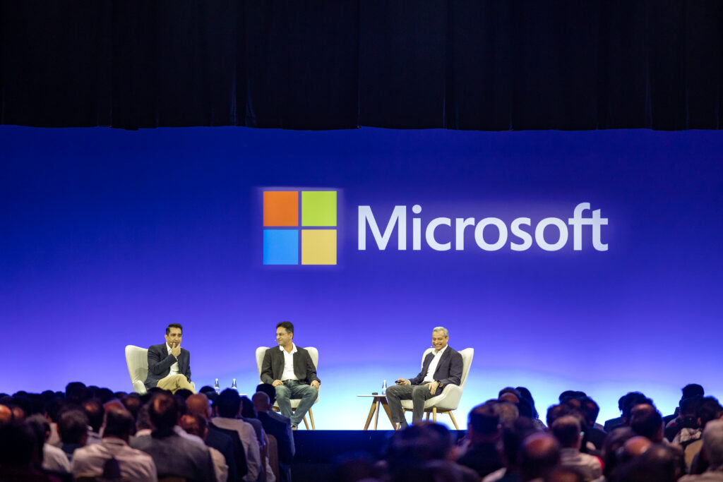 Ahmed Mazhari, President, Microsoft Asia on stage at the Microsoft AI Tour event in Mumbia, India.