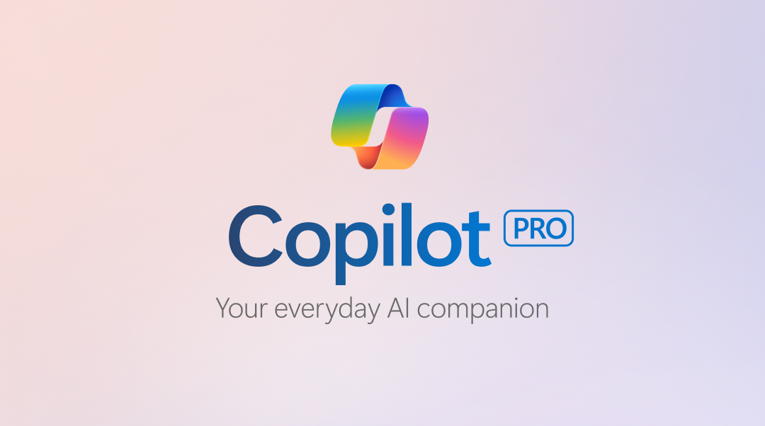 A decorative graphic of the Microsoft Copilot Pro logo that reads "Copilot PRO your everyday AI companion"
