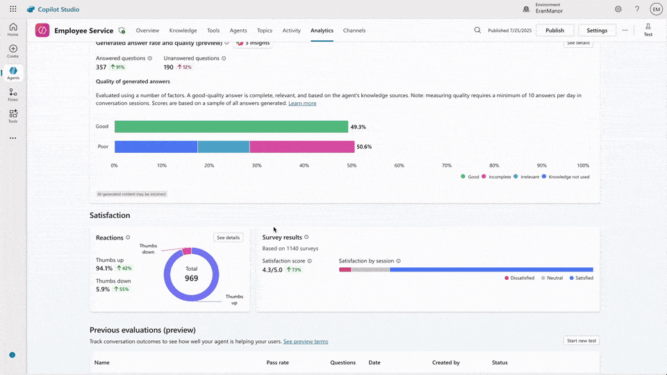 A gif showing how to see user comments for thumbs up/down reactions in an agent