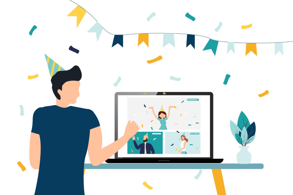 person attending an online party