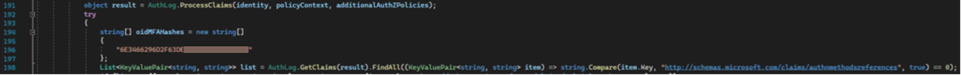 Screenshot of a section of a configuration file with a partially redacted hash value.